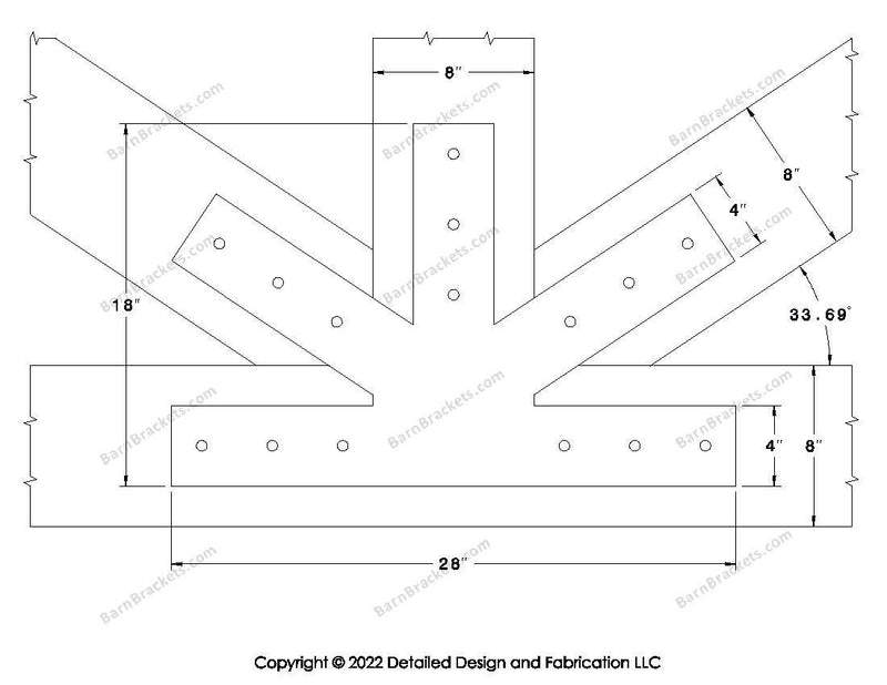 Fan Brackets for 8 inch beams - 4 inch Large centered joint - Square - Centered style holes - BarnBrackets.com