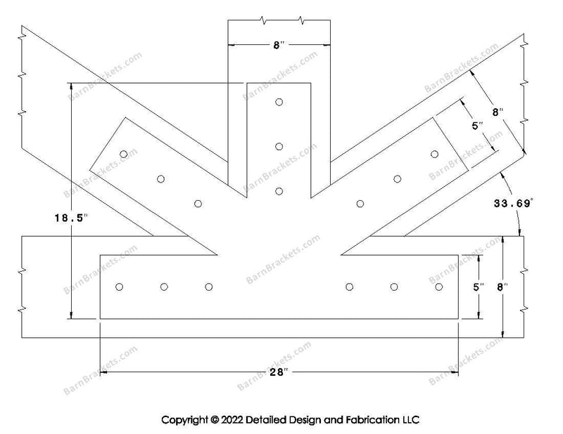 Fan Brackets for 8 inch beams - 5 inch Large centered joint - Square - Centered style holes - BarnBrackets.com