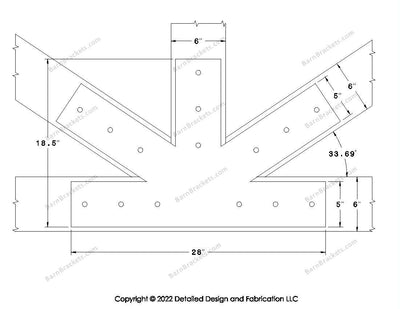 Fan Brackets for 6 inch beams - 5 inch Large centered joint - Square - Centered style holes - BarnBrackets.com