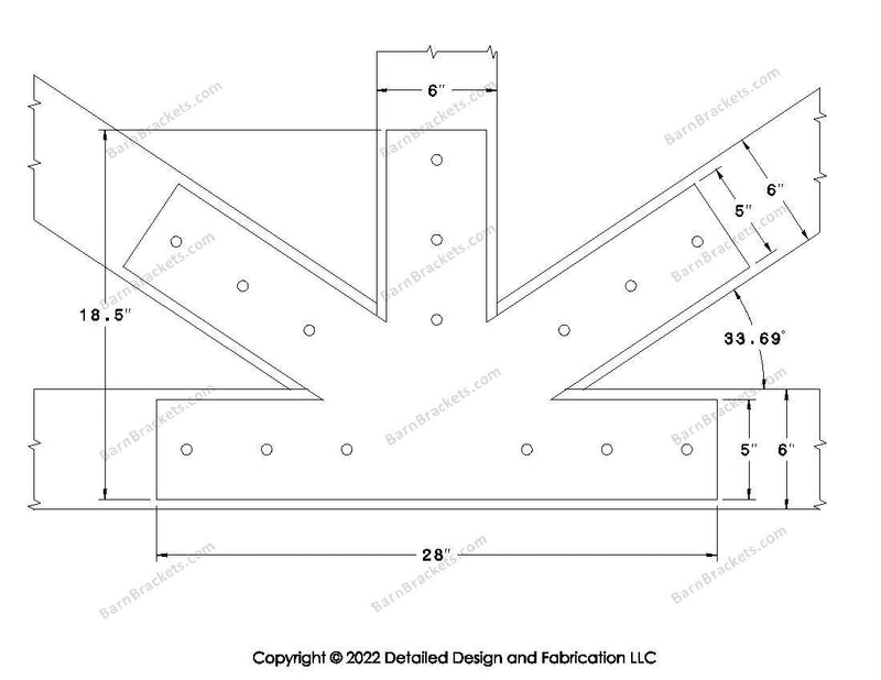 Fan Brackets for 6 inch beams - 5 inch Large centered joint - Square - Centered style holes - BarnBrackets.com