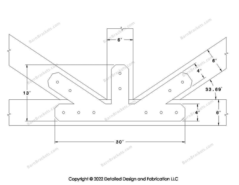 Fan Brackets for 6 inch beams - 4 inch Regular offset bottom joint - Chamfered - Centered style holes - BarnBrackets.com