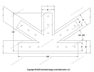 Fan Brackets for 6 inch beams - 4 inch Large centered joint - Square - Centered style holes - BarnBrackets.com