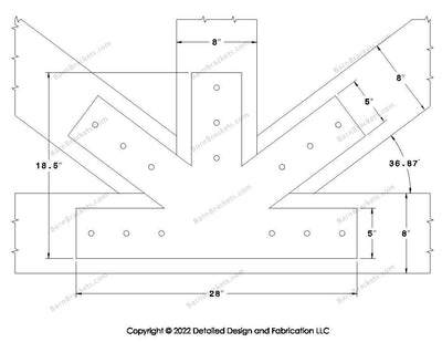 Fan Brackets for 8 inch beams - 5 inch Large centered joint - Square - Centered style holes - BarnBrackets.com