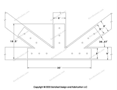 Fan Brackets for 6 inch beams - 5 inch Large offset bottom joint - Square - Centered style holes - BarnBrackets.com