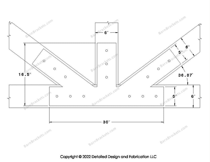 Fan Brackets for 6 inch beams - 5 inch Large offset bottom joint - Square - Centered style holes - BarnBrackets.com