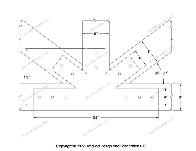 Fan Brackets for 6 inch beams - 4 inch Wide centered joint - Square - Centered style holes - BarnBrackets.com