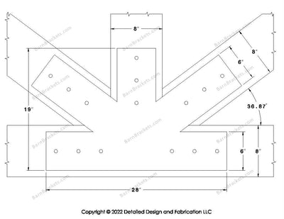 Fan Brackets for 8 inch beams - 6 inch Large centered joint - Square - Centered style holes - BarnBrackets.com