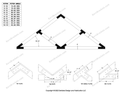 4 inch V style timber truss bracket set  for a 9-12 pitch roof with square corners.