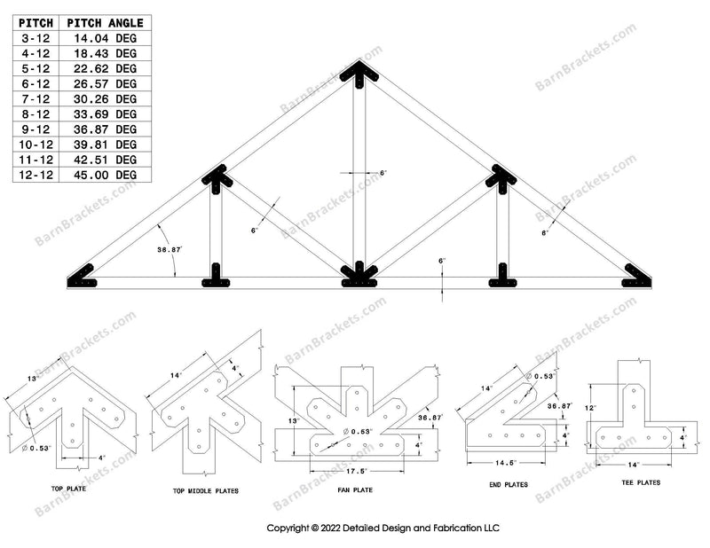 Howe style timber brackets for 9-12 pitch roof