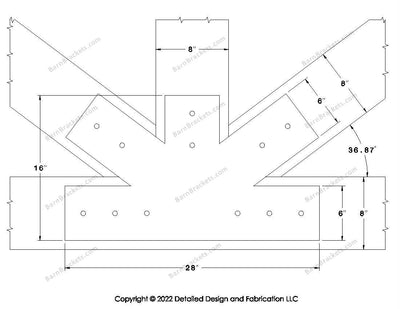 Fan Brackets for 8 inch beams - 6 inch Regular centered joint - Square - Centered style holes - BarnBrackets.com