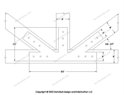 Fan Brackets for 6 inch beams - 4 inch Large offset bottom joint - Square - Centered style holes - BarnBrackets.com