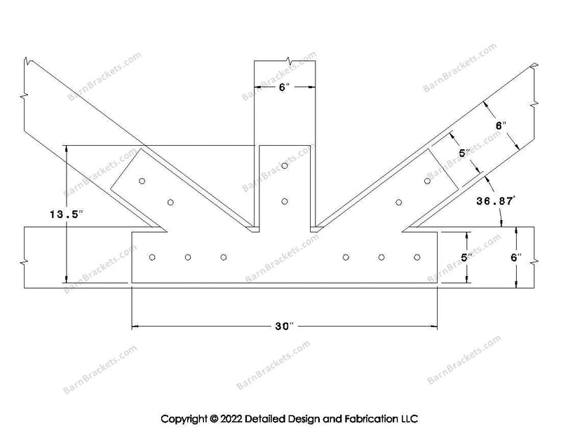 Fan Brackets for 6 inch beams - 5 inch Regular offset bottom joint - Square - Centered style holes - BarnBrackets.com