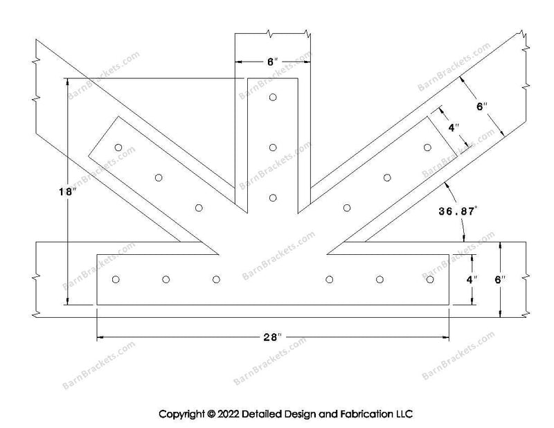 Fan Brackets for 6 inch beams - 4 inch Large centered joint - Square - Centered style holes - BarnBrackets.com