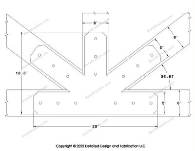 Fan Brackets for 6 inch beams - 5 inch Large centered joint - Chamfered - Centered style holes - BarnBrackets.com