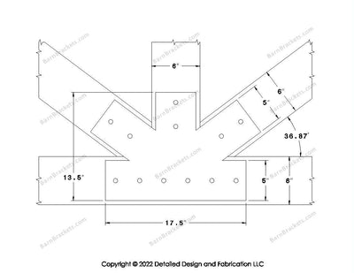 Fan Brackets for 6 inch beams - 5 inch Regular centered joint - Square - Centered style holes - BarnBrackets.com