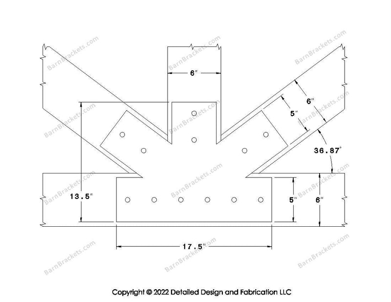 Fan Brackets for 6 inch beams - 5 inch Regular centered joint - Square - Centered style holes - BarnBrackets.com