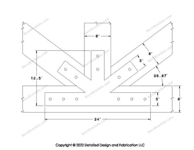 Fan Brackets for 6 inch beams - 3 inch Wide Centered joint - Square - Centered style holes - BarnBrackets.com