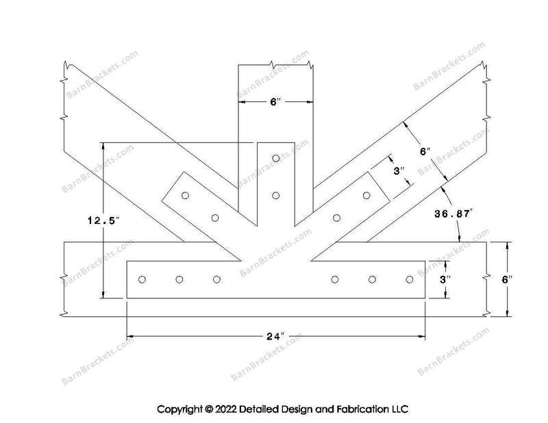 Fan Brackets for 6 inch beams - 3 inch Wide Centered joint - Square - Centered style holes - BarnBrackets.com