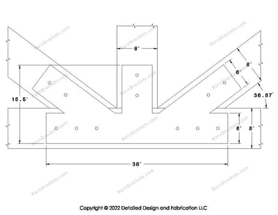 Fan Brackets for 8 inch beams - 6 inch Regular offset bottom joint - Square - Centered style holes - BarnBrackets.com