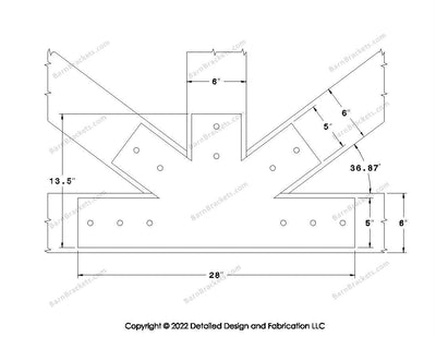 Fan Brackets for 6 inch beams - 5 inch Wide centered joint - Square - Centered style holes - BarnBrackets.com