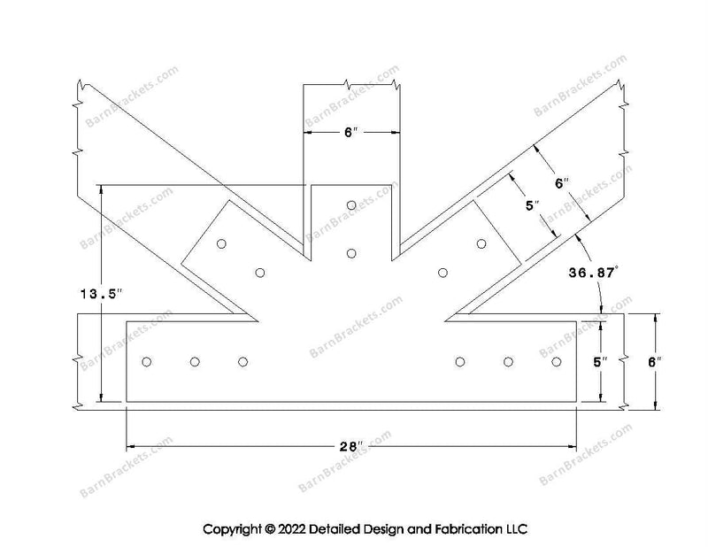 Fan Brackets for 6 inch beams - 5 inch Wide centered joint - Square - Centered style holes - BarnBrackets.com