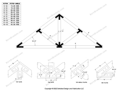 Steel post and beam truss bracket set for a 9/12 pitch roof.