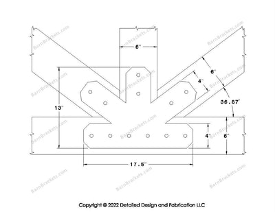 Fan Brackets for 6 inch beams - 4 inch Regular centered joint - Chamfered - Centered style holes - BarnBrackets.com