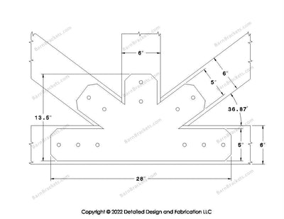 Fan Brackets for 6 inch beams - 5 inch Wide centered joint - Chamfered - Centered style holes - BarnBrackets.com