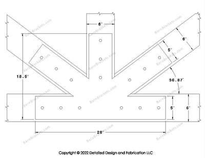 Fan Brackets for 6 inch beams - 5 inch Large centered joint - Square - Centered style holes - BarnBrackets.com