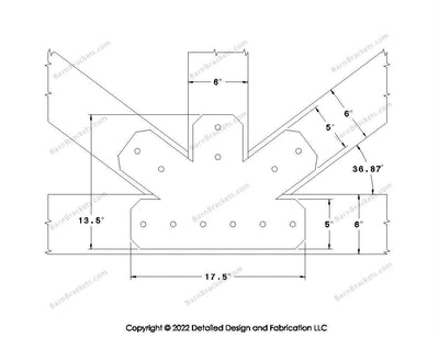 Fan Brackets for 6 inch beams - 5 inch Regular centered joint - Chamfered - Centered style holes - BarnBrackets.com