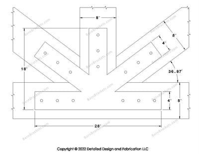 Fan Brackets for 8 inch beams - 4 inch Large centered joint - Square - Centered style holes - BarnBrackets.com