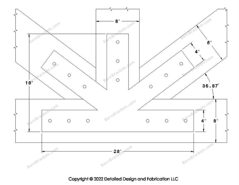 Fan Brackets for 8 inch beams - 4 inch Large centered joint - Square - Centered style holes - BarnBrackets.com