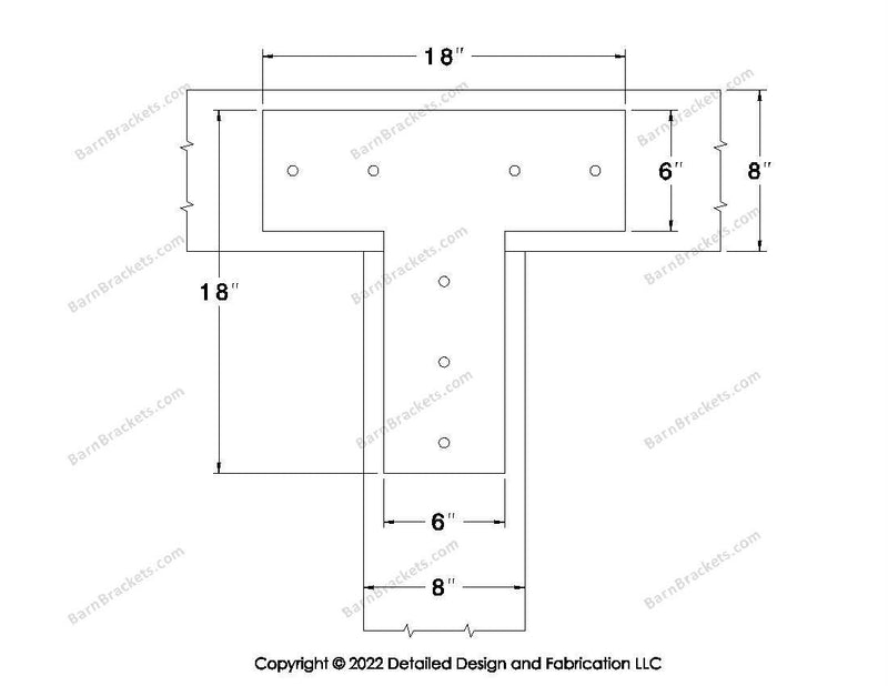 T shaped Brackets for 8 inch beams - Square - Centered style holes - BarnBrackets.com