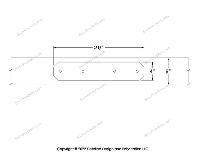 Union Brackets for 6 inch beams - Chamfered - Centered style holes - BarnBrackets.com