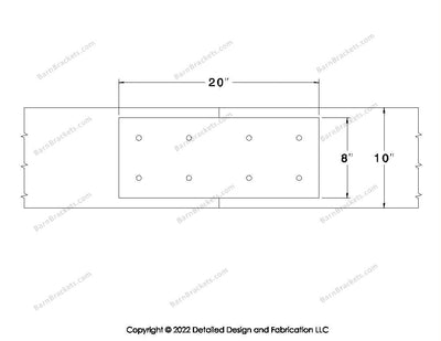 Union Brackets for 10 inch beams - Square - Centered style holes - BarnBrackets.com