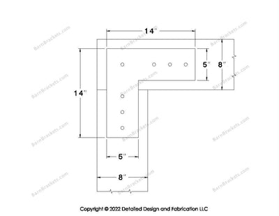 L shaped Brackets for 8 inch beams - Square - Centered style holes - BarnBrackets.com