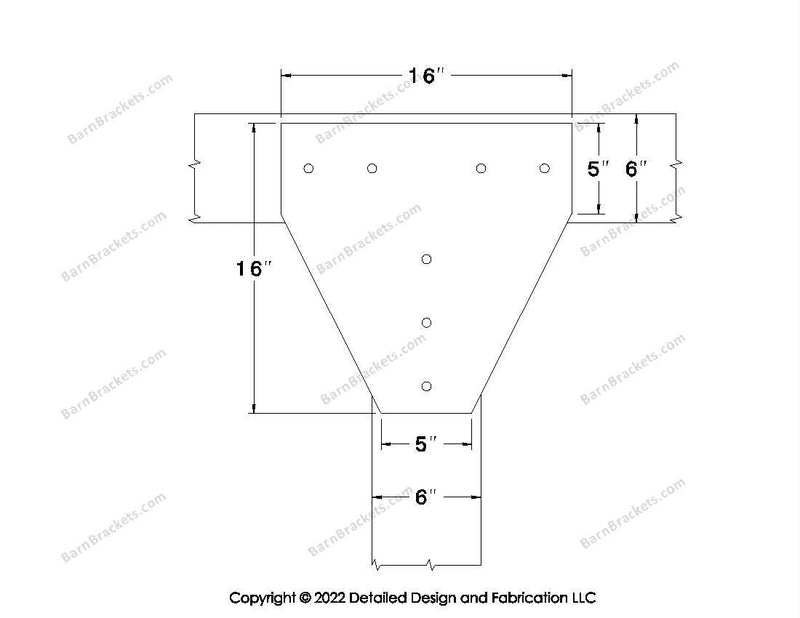 T style Gusset Brackets for 6 inch beams - Centered style holes - BarnBrackets.com