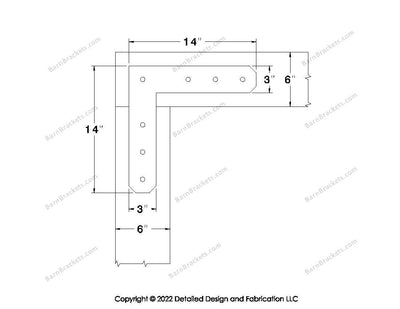 L shaped Brackets for 6 inch beams - Chamfered - Centered style holes - BarnBrackets.com