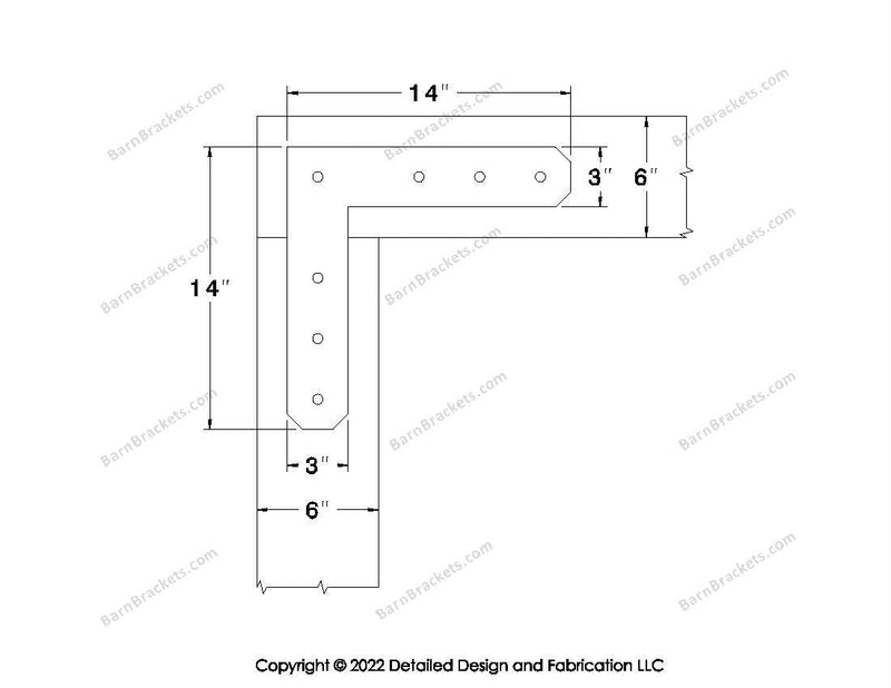 L shaped Brackets for 6 inch beams - Chamfered - Centered style holes - BarnBrackets.com