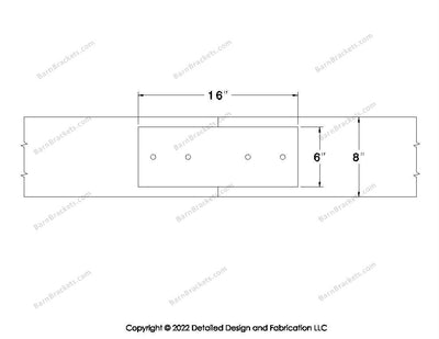 Union Brackets for 8 inch beams - Square - Centered style holes - BarnBrackets.com