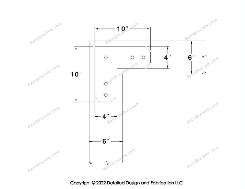 L shaped Brackets for 6 inch beams - Chamfered - Centered style holes - BarnBrackets.com