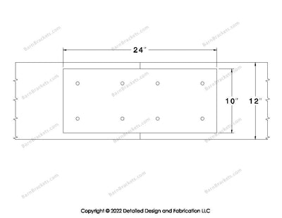 Union Brackets for 12 inch beams - Square - Centered style holes - BarnBrackets.com