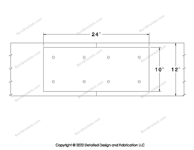 Union Brackets for 12 inch beams - Square - Centered style holes - BarnBrackets.com