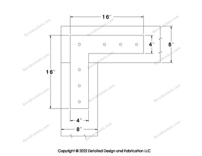 L shaped Brackets for 8 inch beams - Square - Centered style holes - BarnBrackets.com