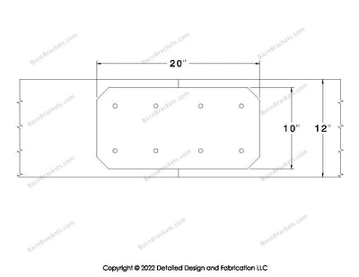 Union Brackets for 12 inch beams - Chamfered - Centered style holes - BarnBrackets.com