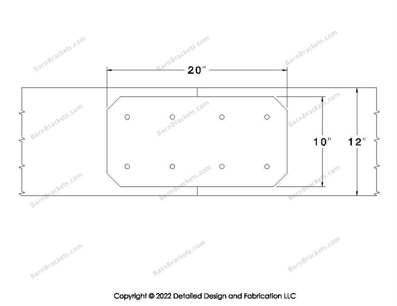 Union Brackets for 12 inch beams - Chamfered - Centered style holes - BarnBrackets.com