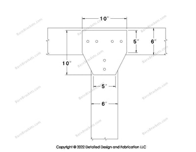 T style Gusset Brackets for 6 inch beams - Centered style holes - BarnBrackets.com