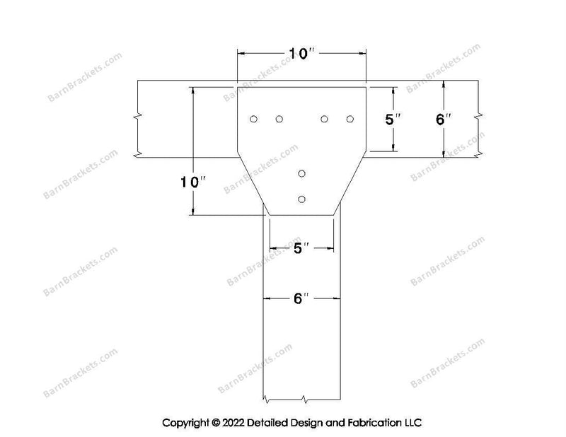 T style Gusset Brackets for 6 inch beams - Centered style holes - BarnBrackets.com