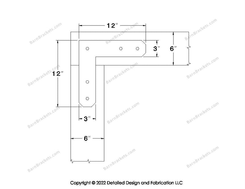 L shaped Brackets for 6 inch beams - Chamfered - Centered style holes - BarnBrackets.com