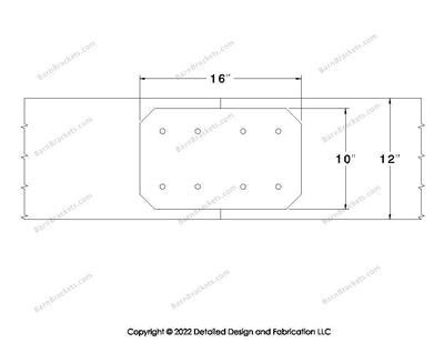 Union Brackets for 12 inch beams - Chamfered - Centered style holes - BarnBrackets.com